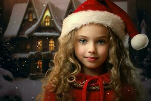 ai generato festivo ragazza Santa Claus Casa. creare ai foto