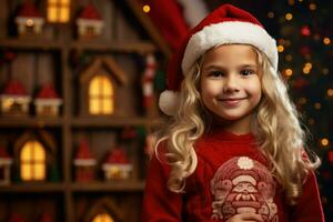 ai generato ragazza Santa Claus Casa. creare ai foto