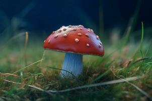 ai generato fungo volare agarico su verde erba. creare ai foto