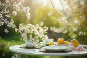 ai generato primavera tavolo fiori. creare ai foto