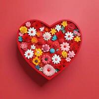 ai generato un' 3d cuore sagomato scatola con fiori su isolato rosso sfondo. generato con ai foto