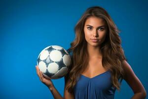 ai generato il fascino di un' bellissimo ragazza come lei detiene un' calcio palla con grazia foto