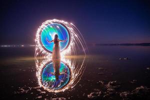 ragazza dipinta di luce nel mare di Salton foto