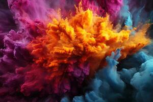 ai generato cattura holi polvere colorato tempesta, holi Festival immagini nel India foto