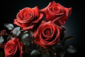 ai generato un' radiante espressione di amore attraverso rosso Rose nel morbido illuminazione, san valentino, incontri e amore proposta Immagine foto