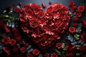ai generato il intricato bellezza di amore catturato nel un' cuore sagomato preparativi di rosso Rose, san valentino, incontri e amore proposta Immagine foto