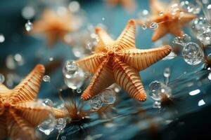 ai generato elegante stella marina adornano un invitante interno piscina, bellissimo estate foto
