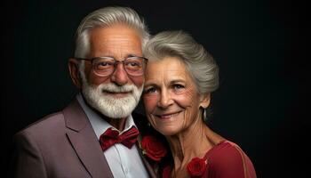 ai generato anziano coppia pose insieme nel studio sparo, attivo gli anziani stile di vita immagini foto