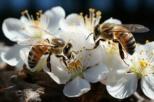 ai generato api e fiori nel vitale impollinazione, primavera sessione fotografie