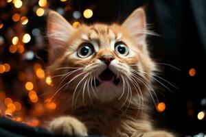 ai generato un' foto di un' sorpreso gattino con adorabile grande occhi, animale domestico fotografia