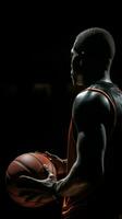 ai generato lato Visualizza foto di africano pallacanestro giocatore Tenere palla