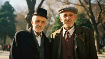 ai generato Due anziano uomini vestito nel tradizionale Abiti. generativo ai foto