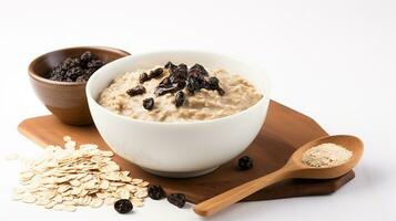 ai generato avena porridge con un' pioggerella di buio cioccolato foto