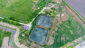 purificazione strutture, liquame trattamento piscine. discarica di spazzatura al di fuori il villaggio foto