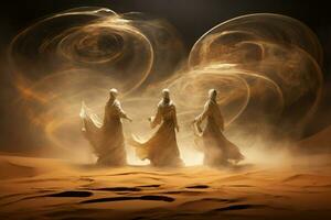 ai generato vorticoso tempesta di sabbia jinn, concessione tre auguri per quelli chi trova loro lampada - generativo ai foto