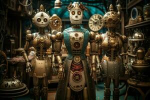 ai generato di ispirazione steampunk orologeria automi con intricato ingranaggi e meccanismi - generativo ai foto