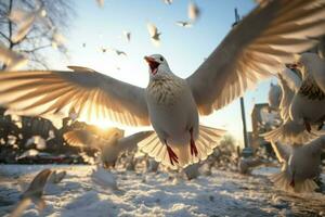 ai generato inverno uccelli nel volo - generativo ai foto