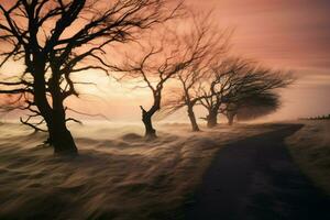 ai generato inverno spazzato dal vento alberi - generativo ai foto