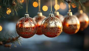 ai generato luminosa, raggiante Natale albero decora inverno notte con umorismo generato di ai foto