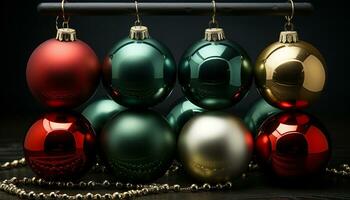 ai generato brillante oro Natale ornamenti illuminare il inverno stagione con gioia generato di ai foto
