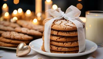 ai generato fatti in casa cioccolato patata fritta biscotti, un' dolce inverno indulgenza generato di ai foto