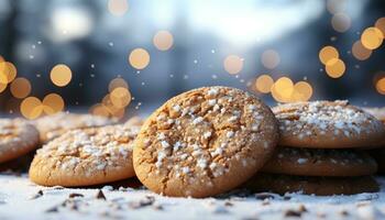 ai generato fatti in casa cioccolato patata fritta biscotti su rustico di legno tavolo generato di ai foto