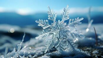 ai generato fiocco di neve su blu sfondo, inverno bellezza nel natura generato di ai foto