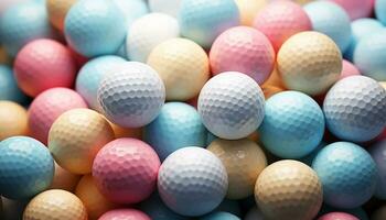 ai generato golf palla su tee, vivace colori, successo su verde generato di ai foto