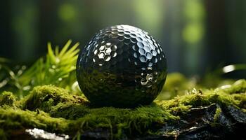 ai generato golf palla su verde erba, natura sport decorazione generato di ai foto