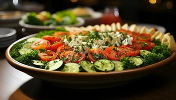 ai generato freschezza e salutare mangiare nel un' buongustaio insalata generato di ai foto