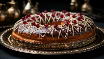 ai generato dolce cibo, buongustaio, cioccolato, frutta, piatto, al forno, decorazione generato di ai foto