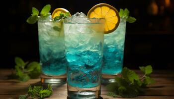 ai generato rinfrescante Mojito cocktail con lime e menta foglia generato di ai foto