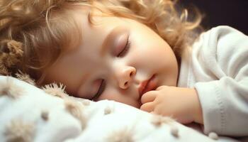 ai generato carino bambino ragazza addormentato pacificamente nel natura generato di ai foto