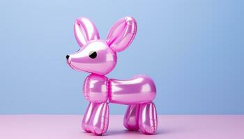 ai generato carino rosa coniglio giocattolo celebra con palloncini generato di ai foto