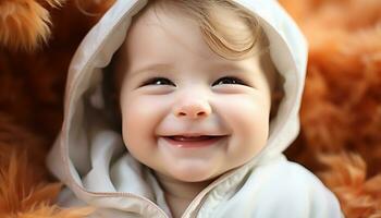 ai generato sorridente bambino ragazzo porta gioia e felicità generato di ai foto