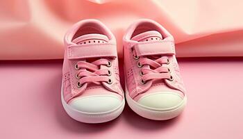 ai generato nuovo rosa gli sport scarpa per bambino, piccolo e carino generato di ai foto