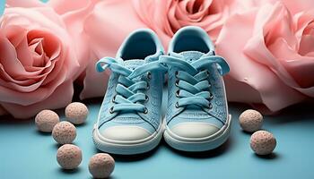 ai generato gli sport scarpa nel rosa e blu, amore palla generato di ai foto