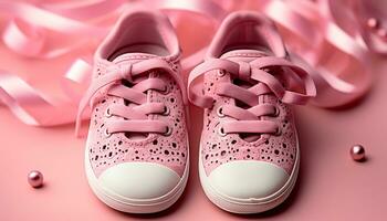 ai generato rosa gli sport scarpa, piccolo coppia, nuovo laccio generato di ai foto