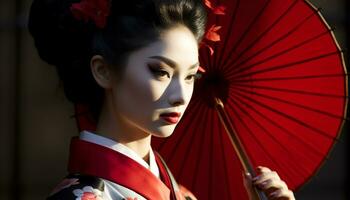 ai generato bellissimo geisha incarna eleganza e tradizionale giapponese cultura generato di ai foto