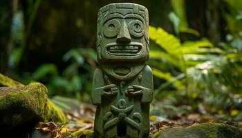 ai generato antico idolo scultura simboleggia spiritualità nel tropicale foresta pluviale generato di ai foto