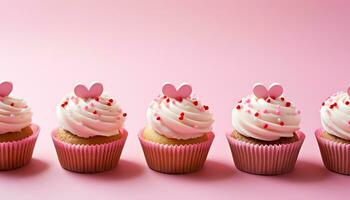 ai generato rosa cupcakes, dolce indulgenza, amore e celebrazione generato di ai foto