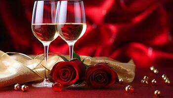 ai generato romanza, celebrazione, amore, nozze, Champagne, bere, decorazione, fiore generato di ai foto