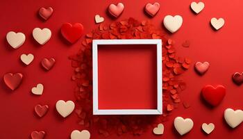 ai generato amore e romanza nel un' cuore sagomato decorazione generato di ai foto