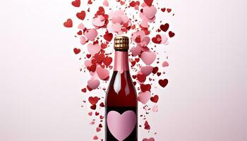 ai generato romantico amore celebrazione con vino, cuore sagomato bottiglia generato di ai foto