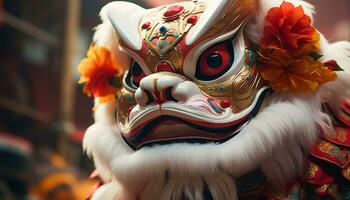 ai generato tradizionale Festival celebrazione con colorato costumi e maschere generato di ai foto