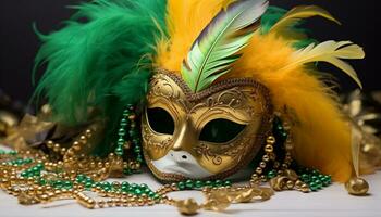 ai generato piumato maschera Aggiunge eleganza per mardi gras celebrazione generato di ai foto