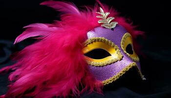 ai generato piumato maschera, costume, eleganza, mardi gras celebrazione generato di ai foto