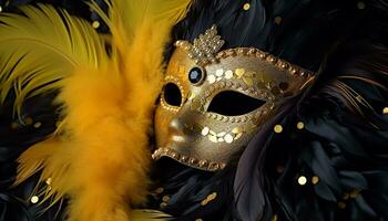 ai generato mardi gras celebrazione, maschera, costume, eleganza, parata, oro generato di ai foto