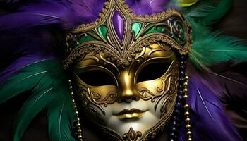 ai generato mardi gras maschera brilla con d'oro eleganza generato di ai foto