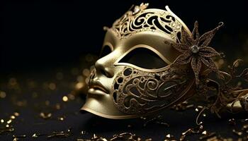 ai generato brillante oro costume maschera porta eleganza per celebrazione generato di ai foto